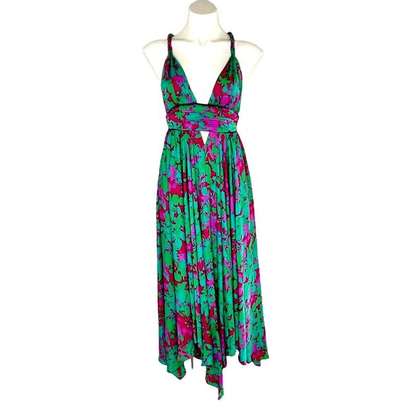 FREE PEOPLE Summer Nights Floral Pink Fuchsia Teal Maxi Dress Size Small - Picture 2 of 16